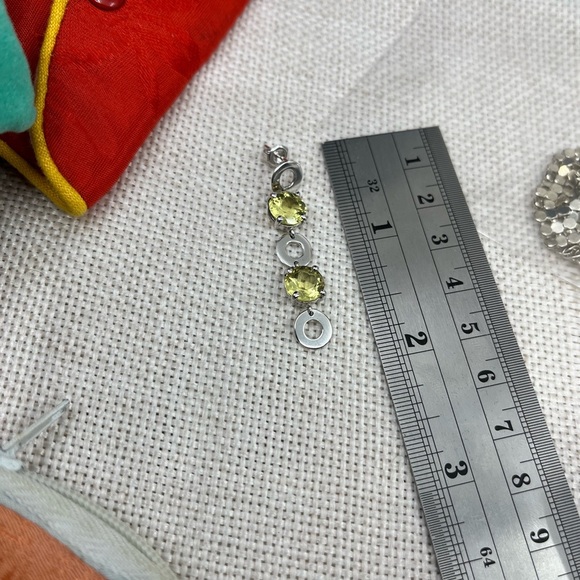 Vintage KN 925 Sterling Silver Yellow-Green Gemstone Dangle Earrings - Picture 16 of 17